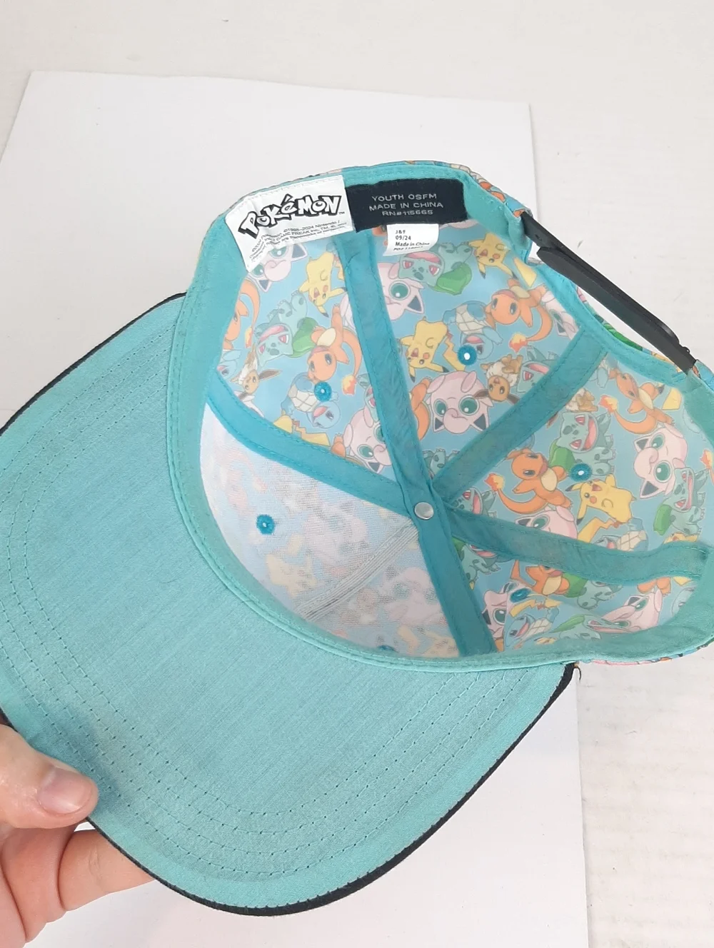 🛍Pokemon Youth Size OSFM Snapback Hat Character All Over Black Bill Cap 2024